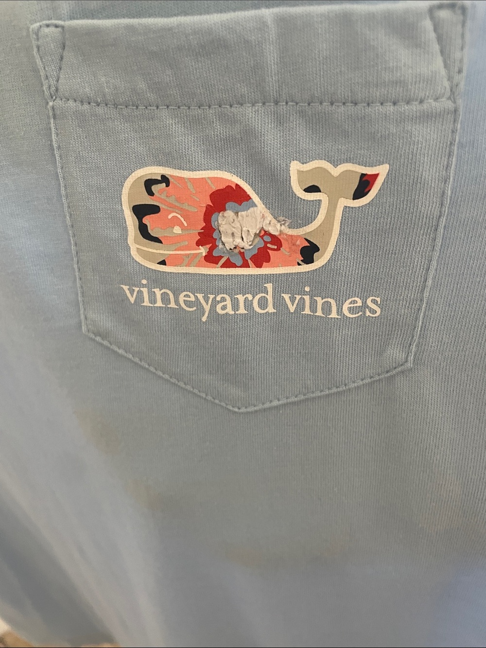Vineyard Vines Pale Blue Pocket Tee with Whale Patch
